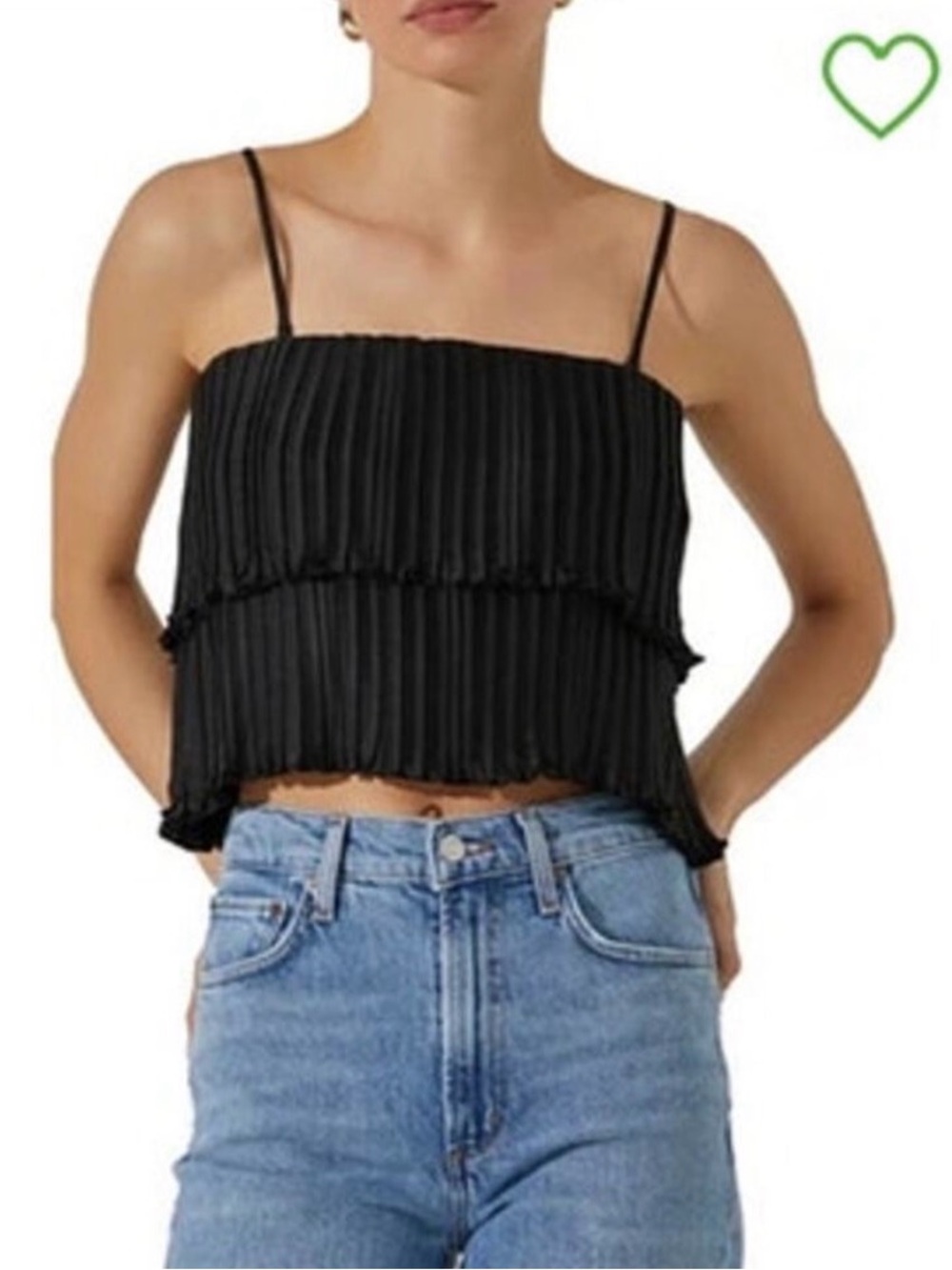 Astr Black Pleated Cropped Cami with Thin Straps can be strapless Tiered layers